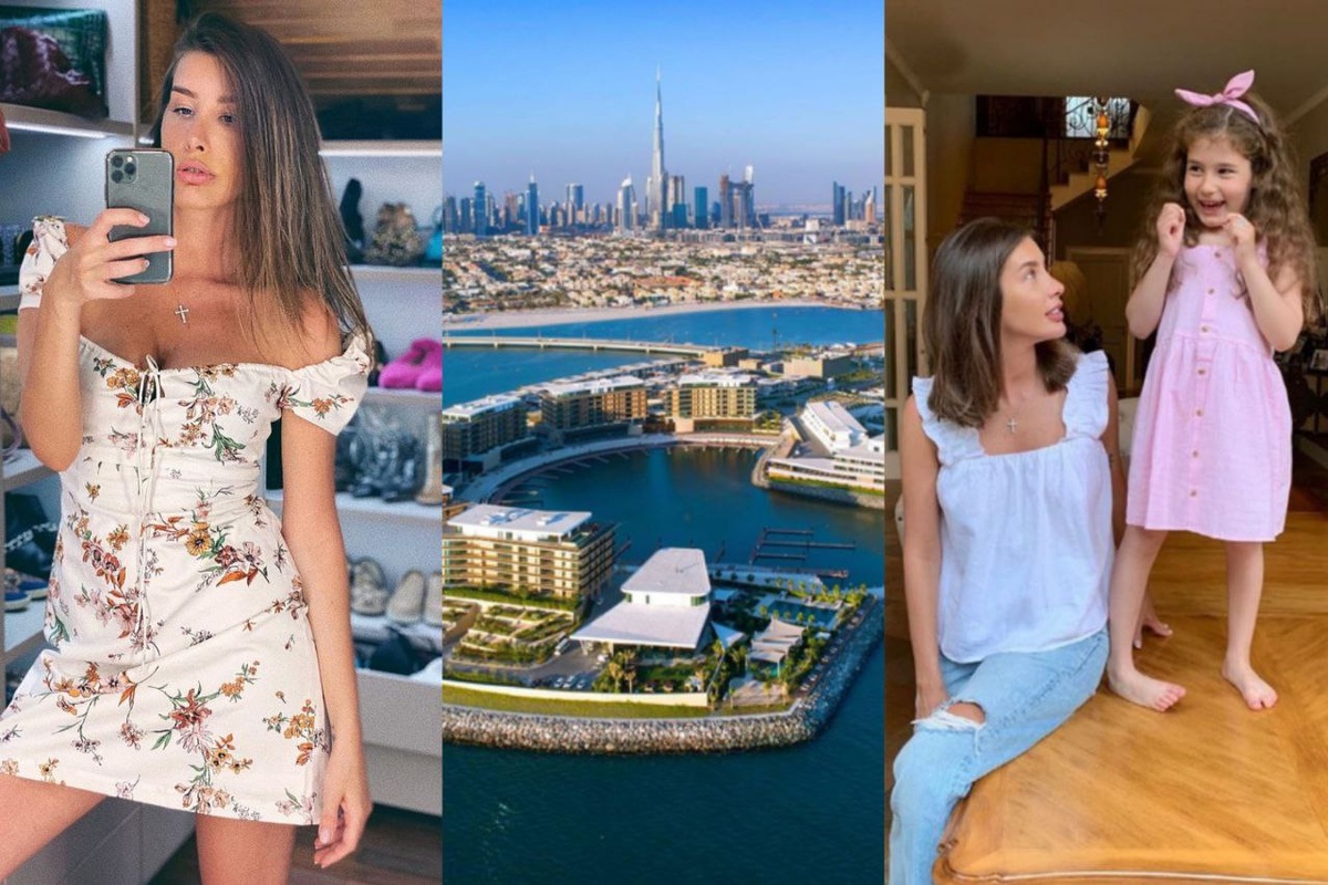 Кэти Топурия в сарафане своего бренда, вид из окна ее квартиры в Дубае, с дочкой Оливией
