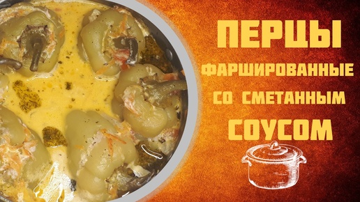 Перцы фаршированные куриным фаршем в сметанном соусе.