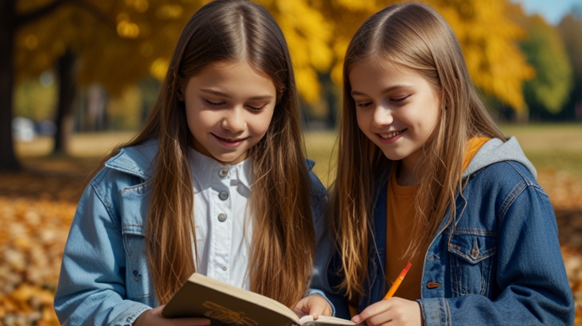 Школьницы увлеченно читают книгу