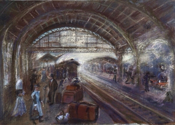 Фёдорова-Боуфал. Мария Утро на новом вокзале (Царскосельском) Холст масло50х70 см 