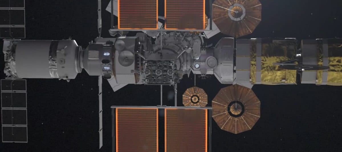    Детализированная 3D-модель посещаемой окололунной орбитальной станции Lunar Gateway. Конфигурация соответствует текущему видению проекта, подсоединены все модули, включая международные, а также пристыкован корабль Orion. При этом не показаны Starship HLS и грузовой корабль / © NASA