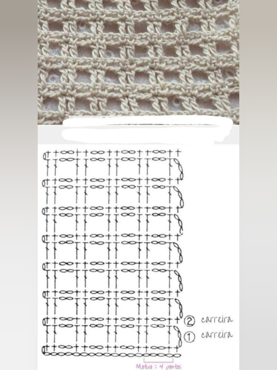Простая сетка крючком. Схема вязания. Источник фото Pinterest.