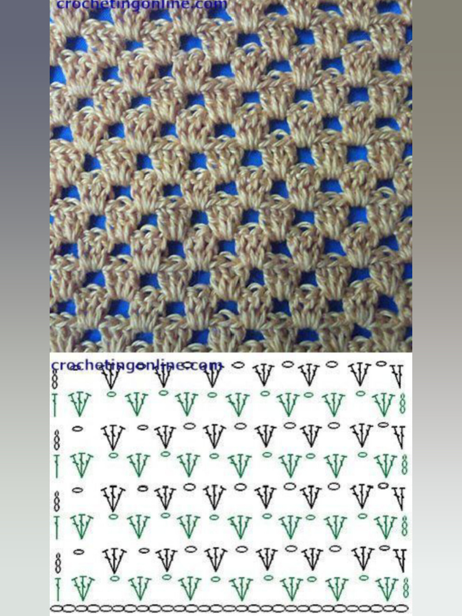 Простой узор крючком. Схема вязания. Источник фото Pinterest.