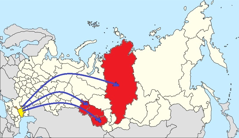 Карта депортации калмыков в Западную Сибирь
