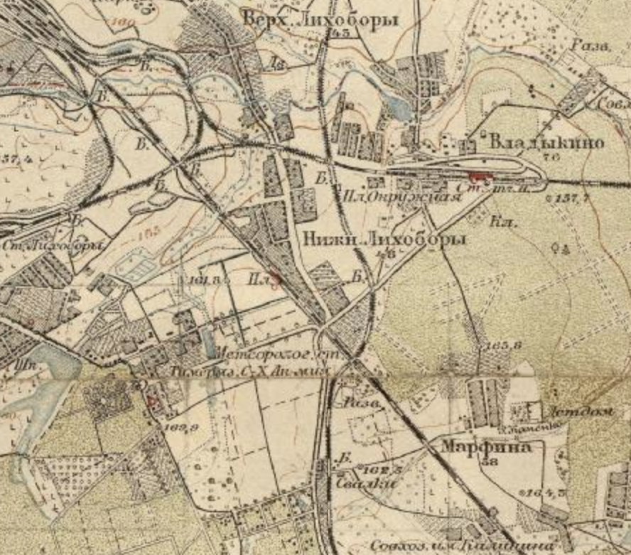 Нижние Лихоборы на карте Москвы 1927 года. С сайта www.retromap.ru.