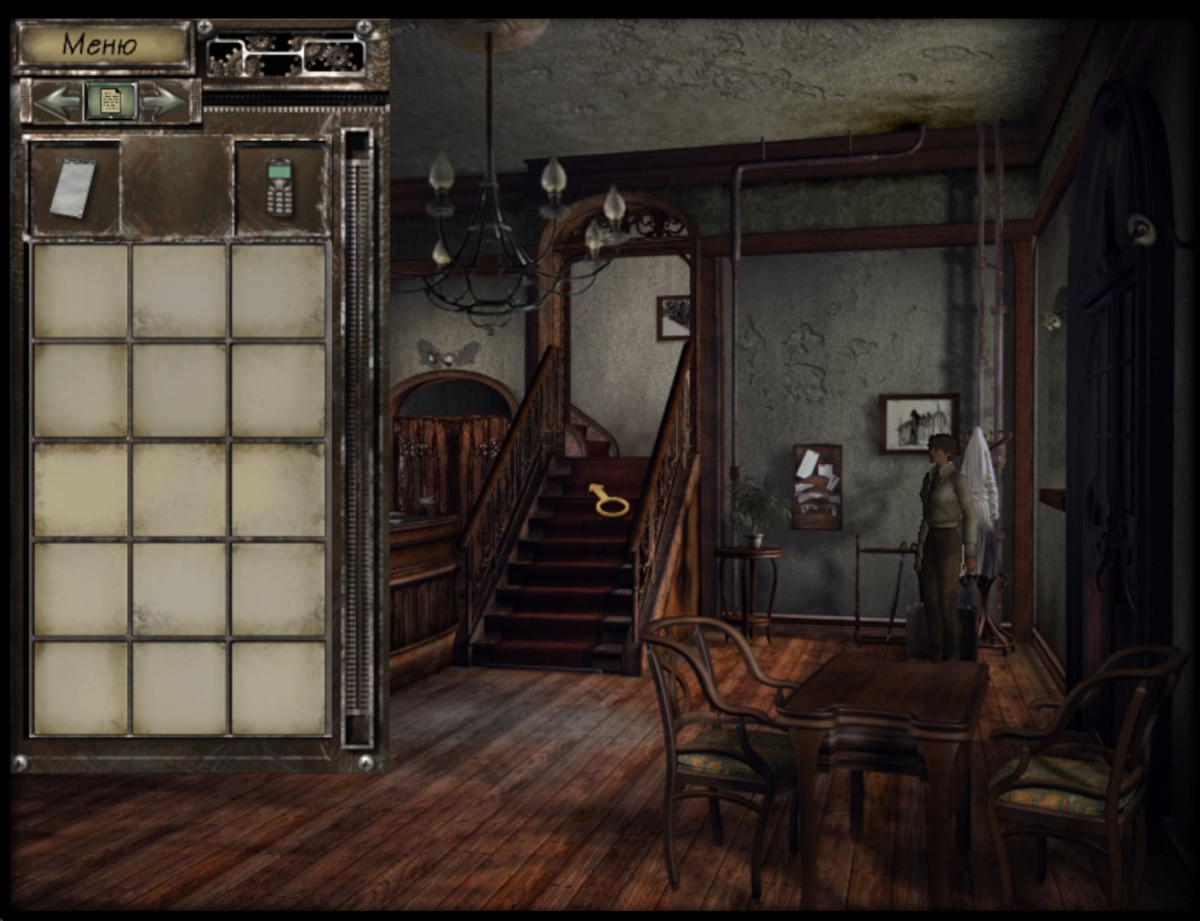 Так выглядит игра и инвентарь героини. Можно набирать предметы, комбинировать их, делать заметки, звонить по телефону на известные номера, что требуется для решения определённых задач. Графика в игре приятная, глаз не режет