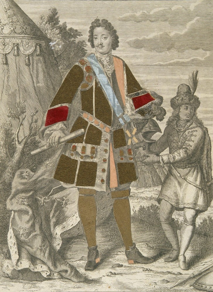 Портрет Петра I в рост. Гравюра Франсуа Ландри. Около 1717 года