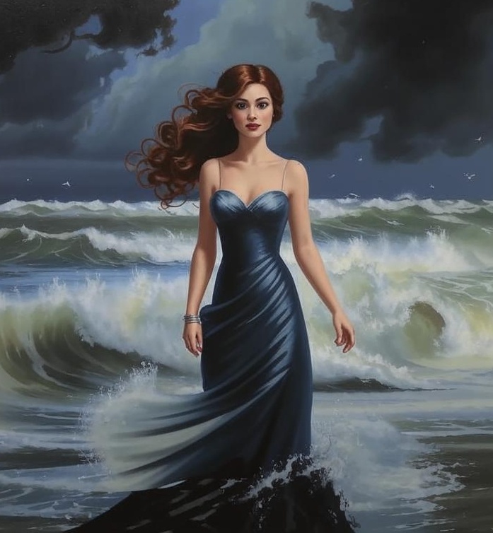 Девушка шторм море