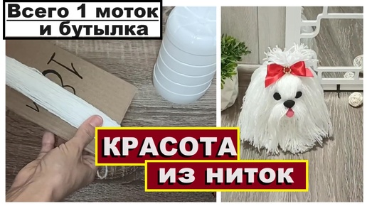 Взяла моток ниток и пластиковую бутылку! И вот что получилось!!!Красота из ниток/Шерстяная собака/Своими руками/Поделки