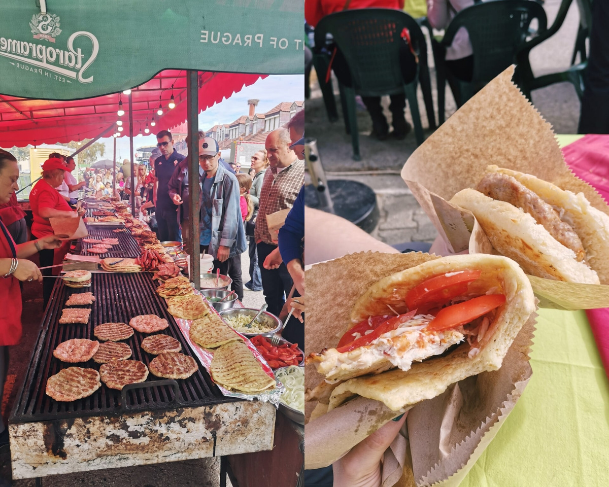 Такой фаст-фуд предлагают на уличных праздниках и фестивалях. Плескавица, чевапы или запечённая куриная грудка с овощами в лепёшке — очень вкусно!