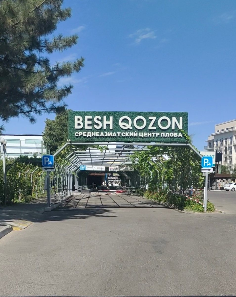 Вход в BeshQozon. Живительная тень виноградной лозы была нам очень кстати в разгар палящего ташкентского зноя.Адрес: город Ташкент, улица Ифтихор, 1.