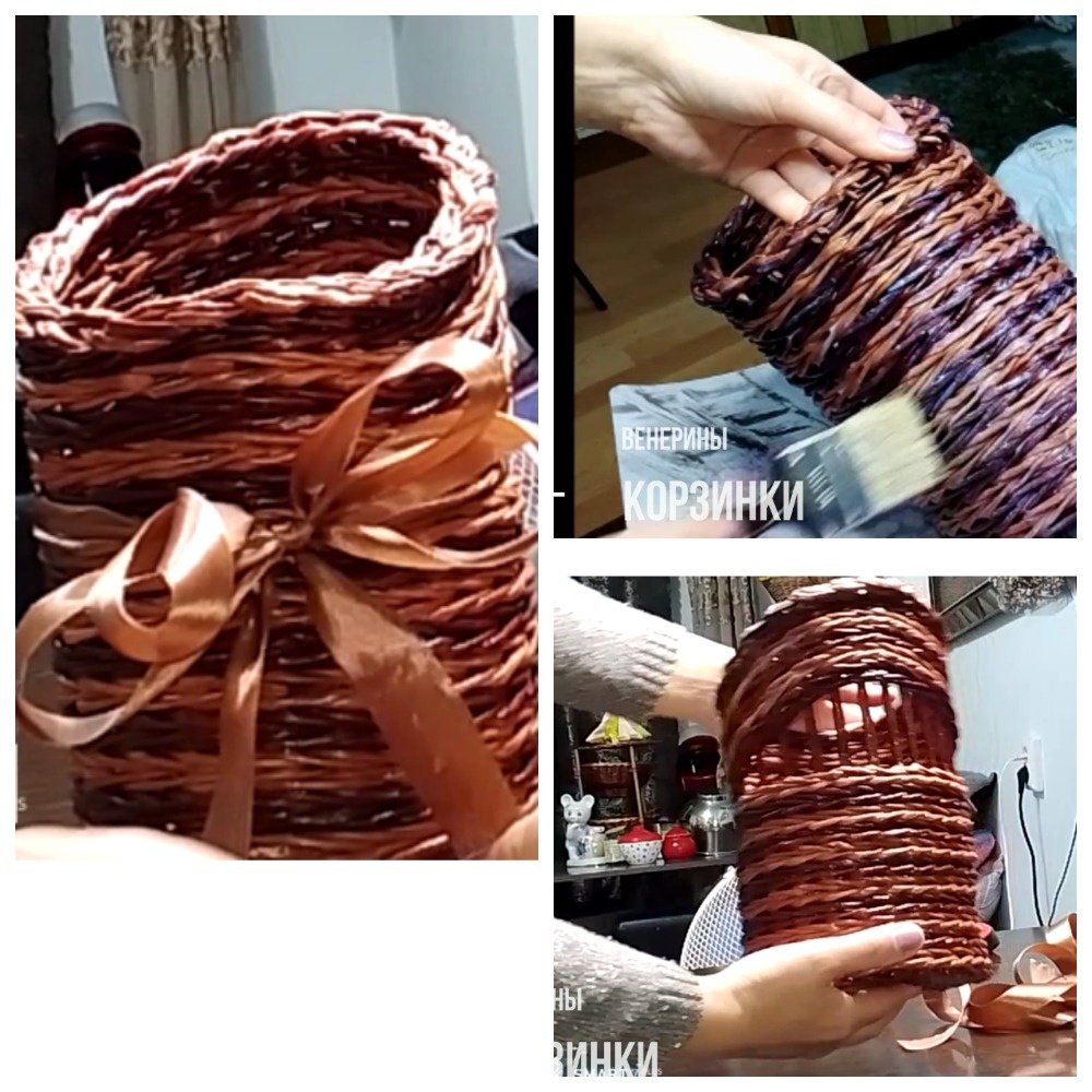 Подарок любимой сестрёнке. Она оценила работу от души. Посоветовала продавать такие корзинки. Но я как всегда непоколебима. Для продажи нужно более высокое качество плетения. У меня всё впереди, надеюсь.....