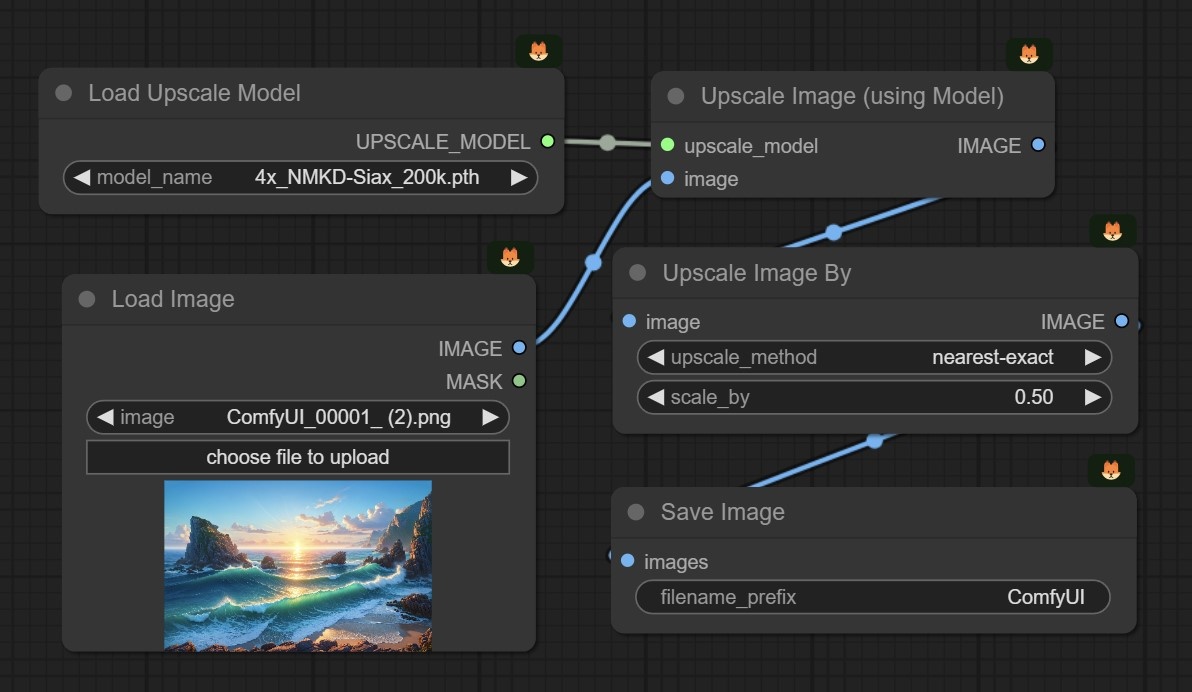 Здесь вначале происходит увеличение при помощи модели в 4 раза, а затем уменьшение в 2 раза. 