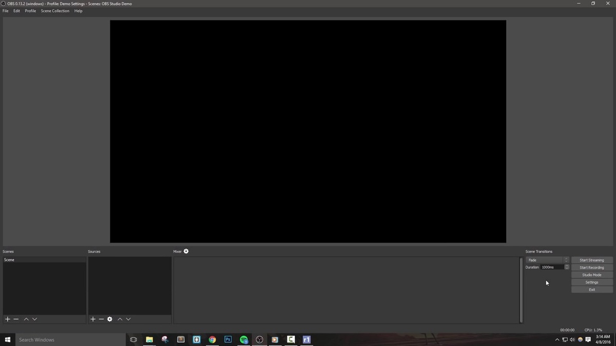 Скриншот главного окна OBS Studio