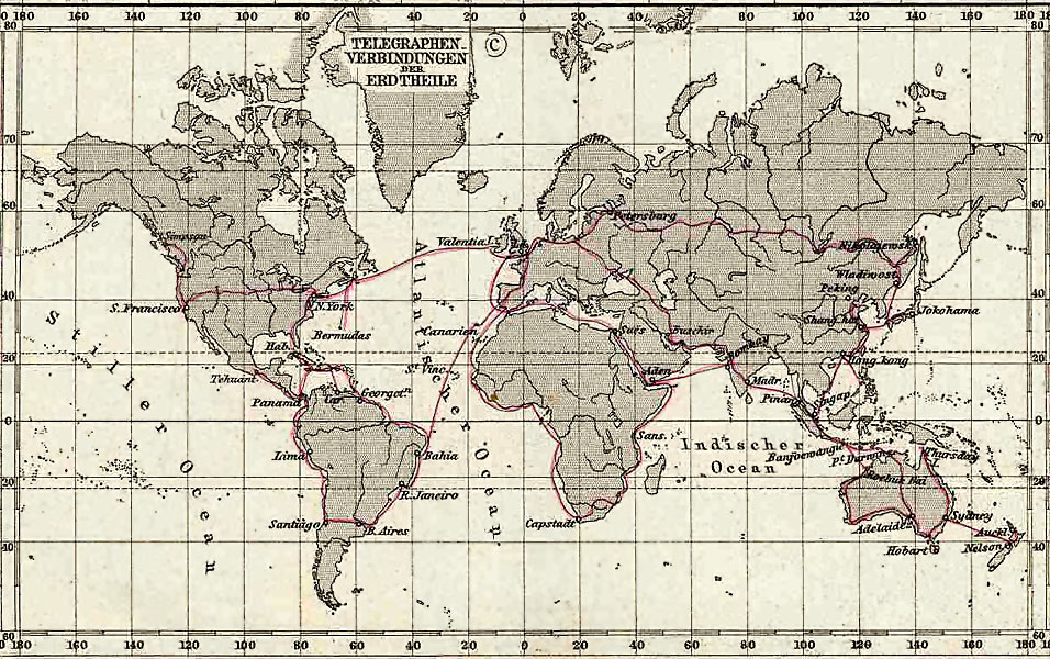 Самые крупные телеграфные линии в мире в 1891 году.