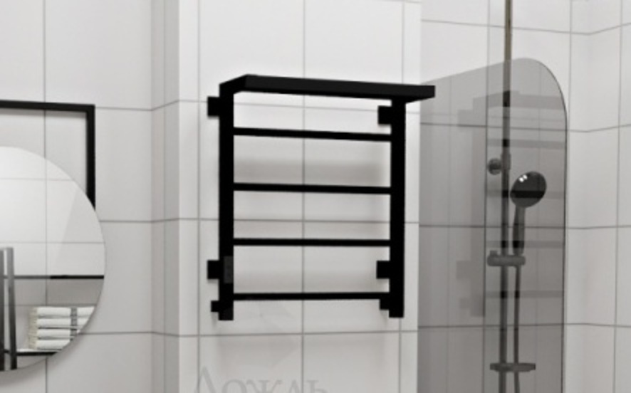 Полотенцесушитель электрический лесенка, с полкой Otgon Flory OTG-LFYE60-50BRRt, 60х50 см, черный муар - в наличии на дождь-сантехника.рф