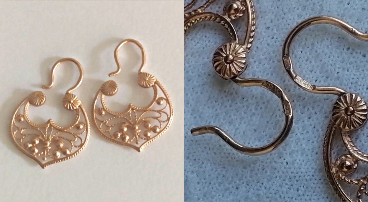 Серьги из золота 585 пробы Киевского ювелирного завода. 1990 год