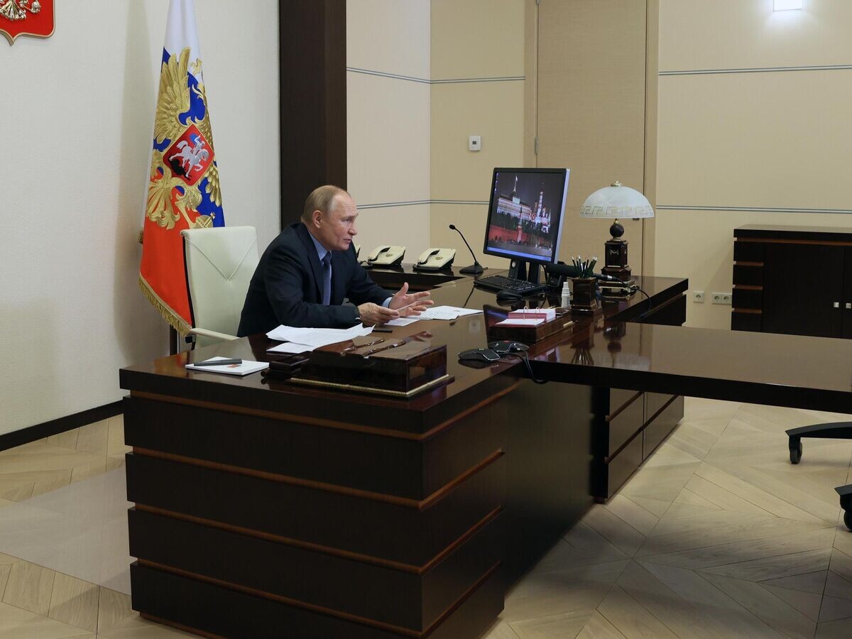    Президент РФ Владимир Путин проводит в режиме видеоконференции заседание Совета по развитию гражданского общества и правам человека© РИА Новости / POOL