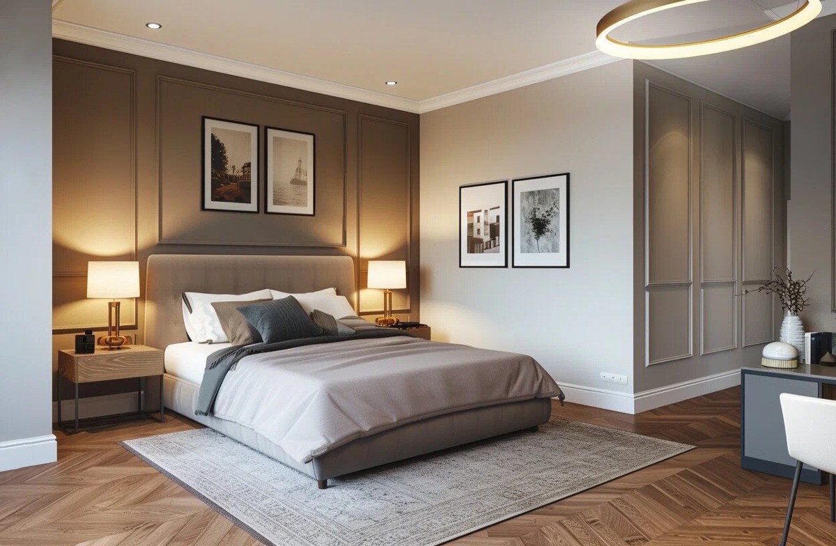 Натуральное дерево в спальне смотрится роскошно