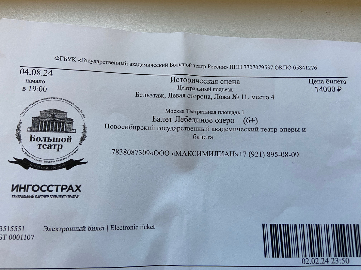 Так выглядит распечатка билета 