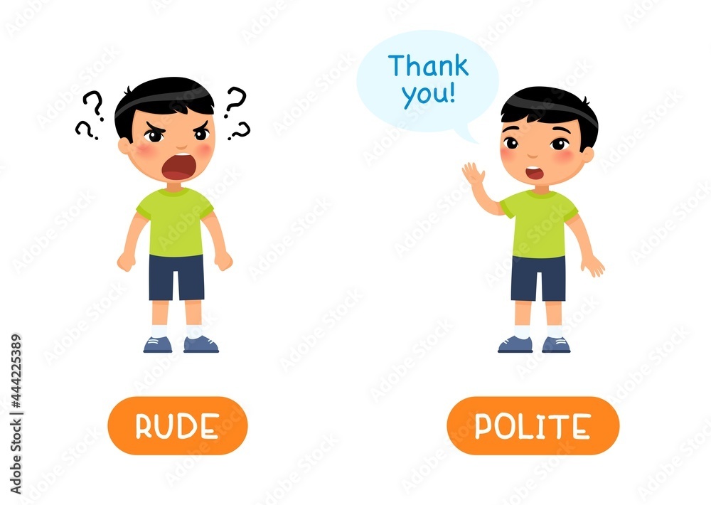 Дети часто бывают грубыми. Источник https://stock.adobe.com/ru/images/rude-and-polite-antonyms-word-card-opposites-concept-flashcard-for-english-language-learning-little-asian-boy-shouts-angrily-calm-child-asks/444225389