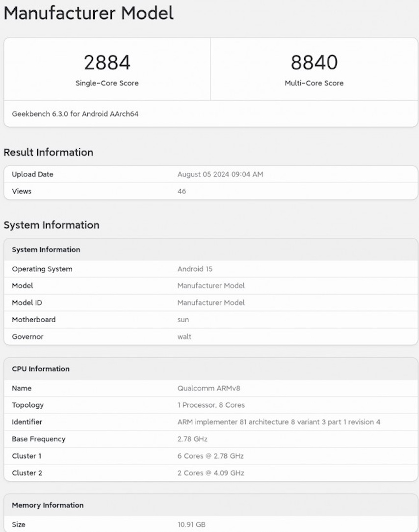 Результаты теста Geekbench Snapdragon 8 Gen 4