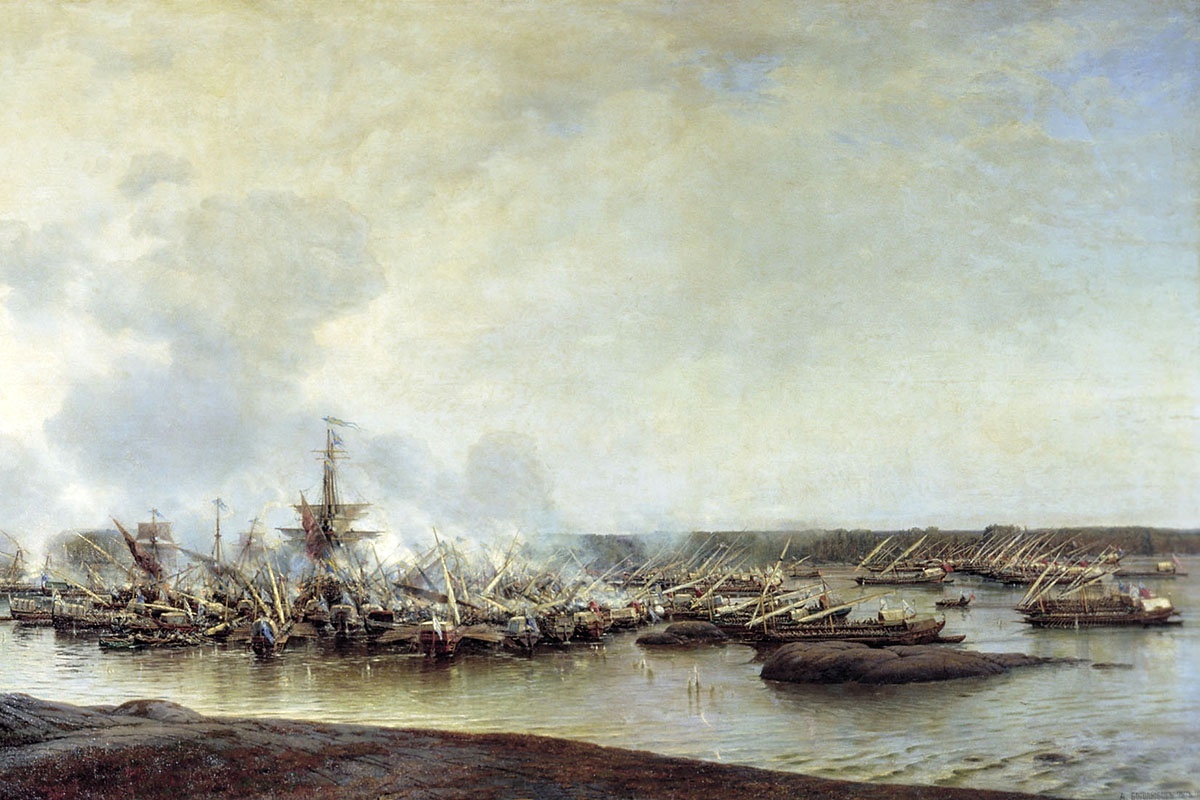    А. Боголюбов. Сражение при Гангуте 27 июля 1714 года. 1877 г.