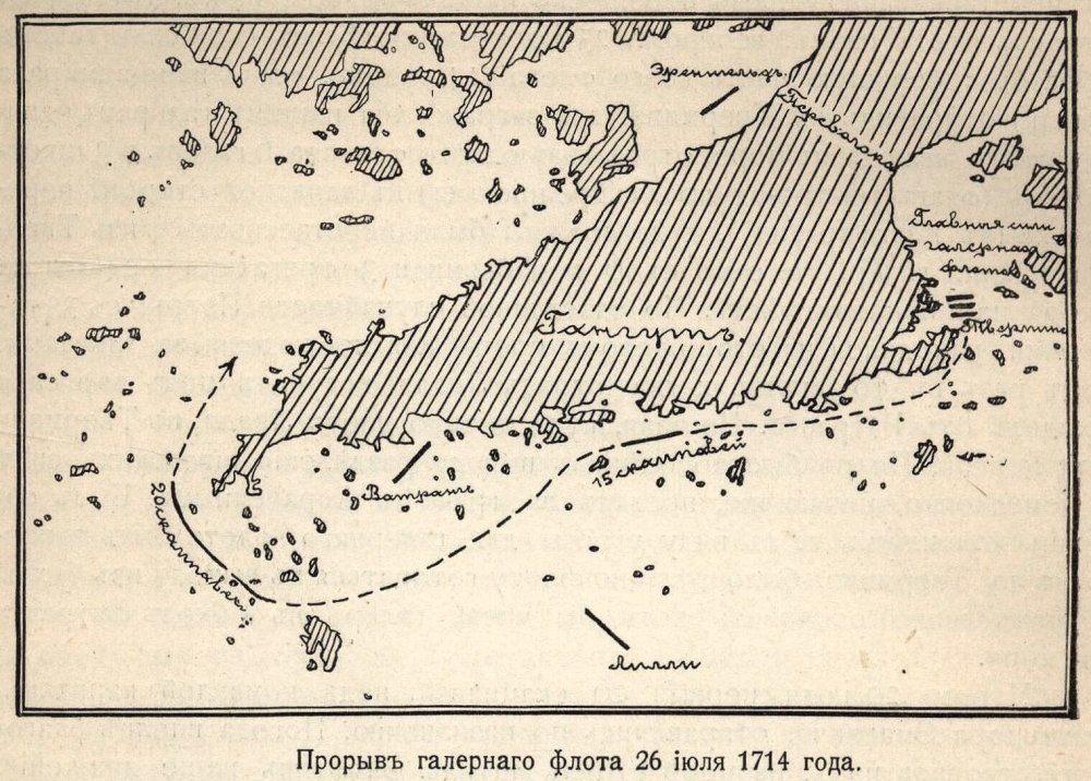    Карта маневра российских галер.