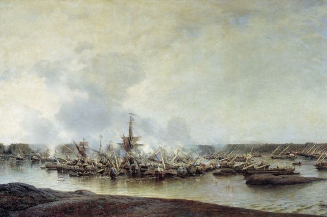    Картина Алексея Боголюбова «Сражение при Гангуте 27 июля 1714 года». Фото: ru.wikipedia.org