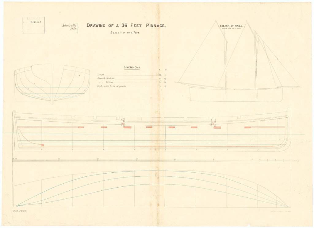 Чертеж 36-футового пинаса, 1878 г. Национальный морской музей, Гринвич, Лондон. ZAZ7226