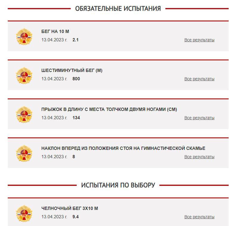 Результаты из личного кабинета моего младшего сына