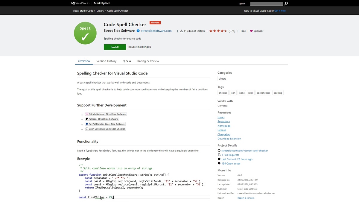    Плагин для VS Code: Code Spell Checker