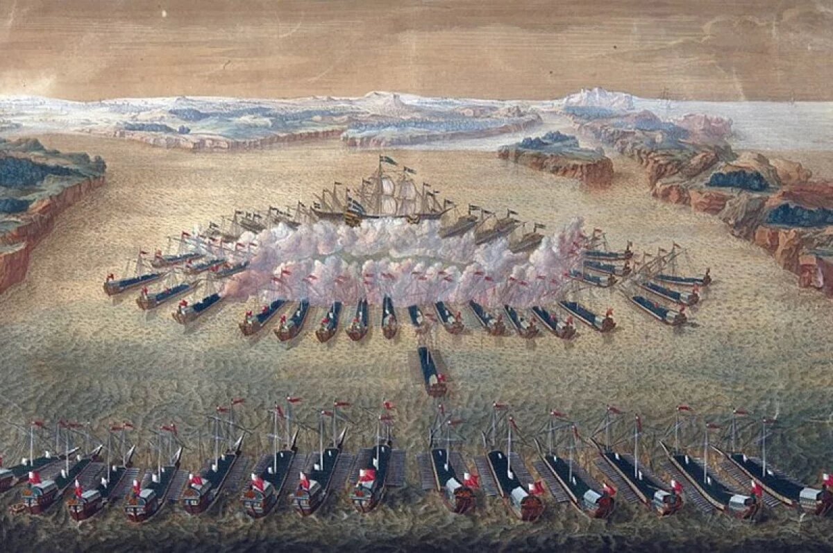    Гангутское сражение, гравюра Маврикия Бакуа.