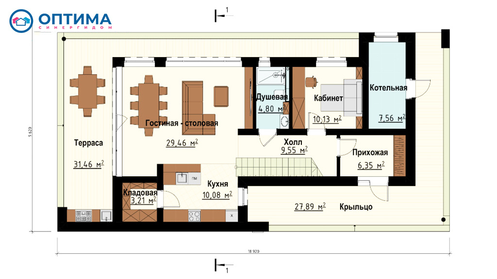 Планировка проекта загородного дома Барн 140 / ОПТИМА СПБ 1 рис