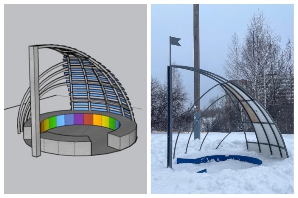    Беседка создана на территории гимназии № 7 Перми Фото:  Коллаж АиФ/ Андрей Михайлов / Татьяна Титова