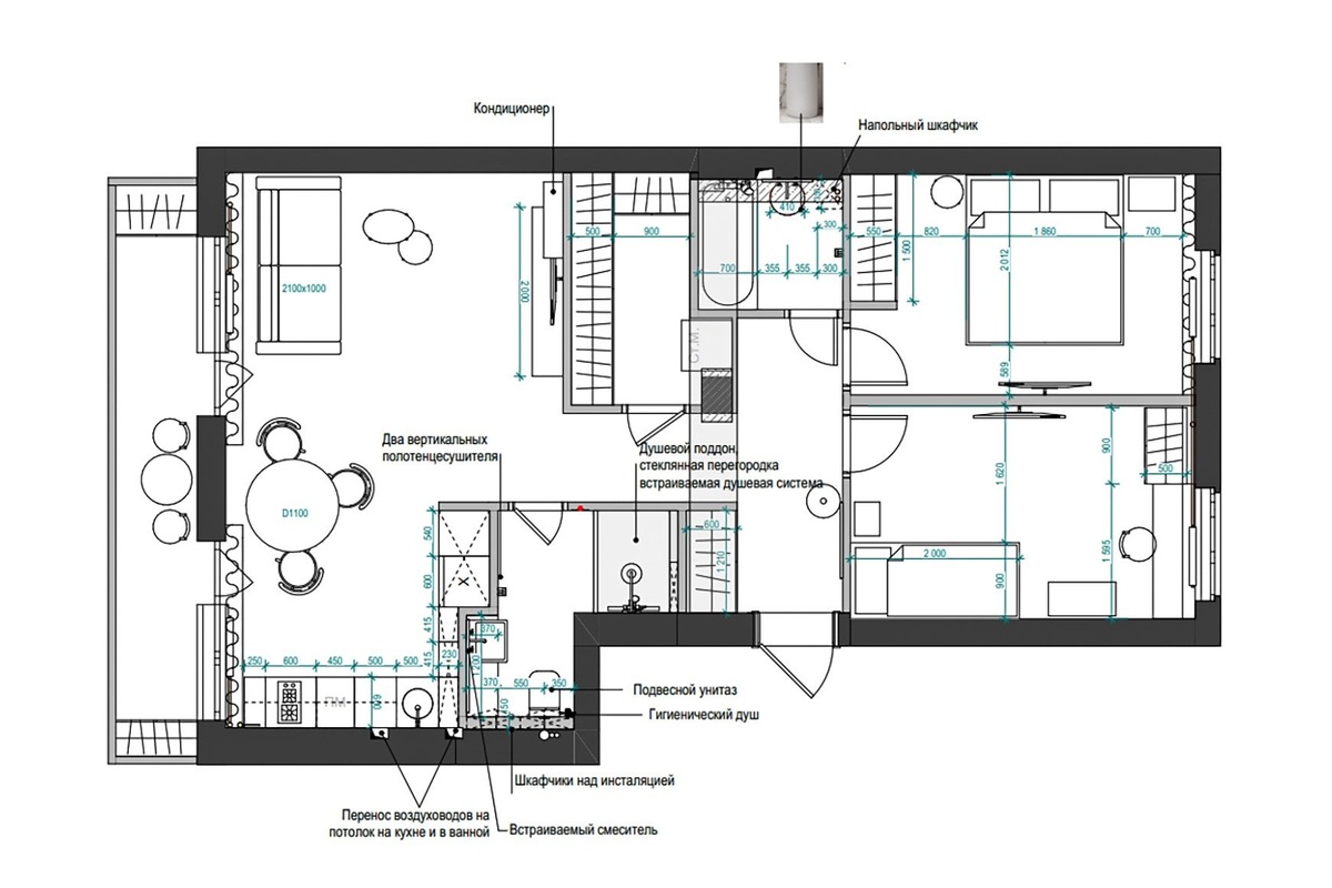Итоговая планировка и расстановка мебели