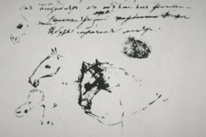 Рисунок Пушкина на рукописи с отрывком из стихотворения "Андрей Шенье".