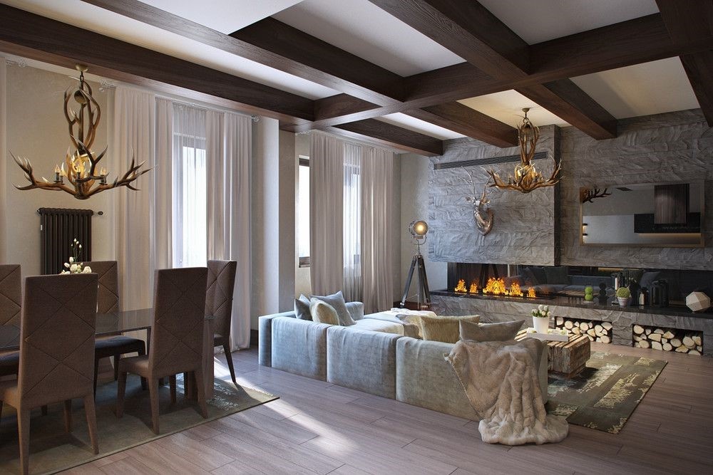 Фото: Шале можно сочетать с современной отделкой и мебелью