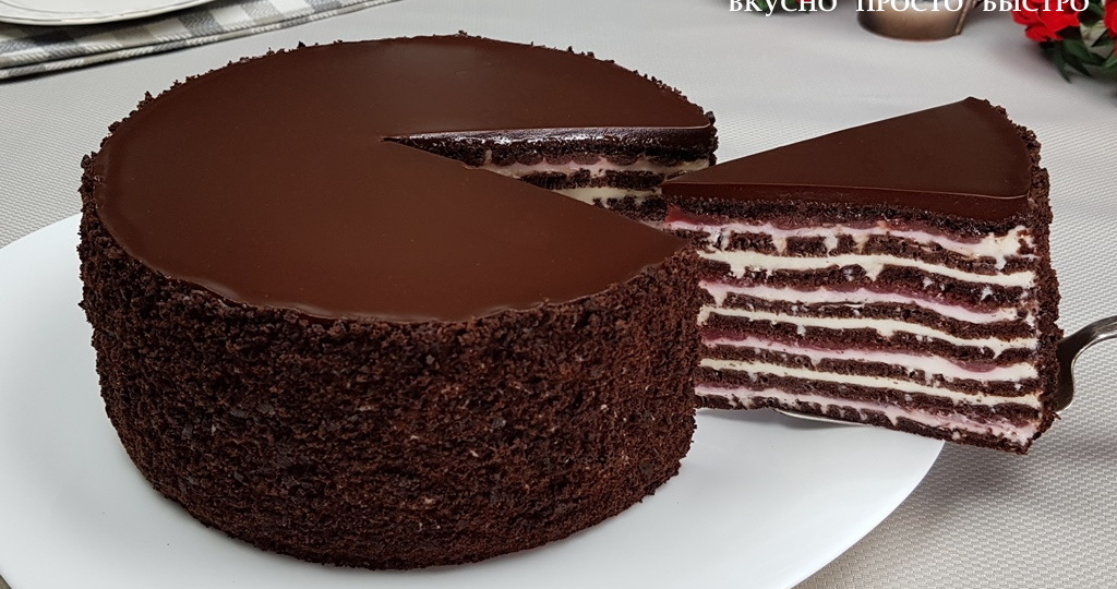 Без духовки на сковороде. Шоколадный торт с малиной Трюфальдино