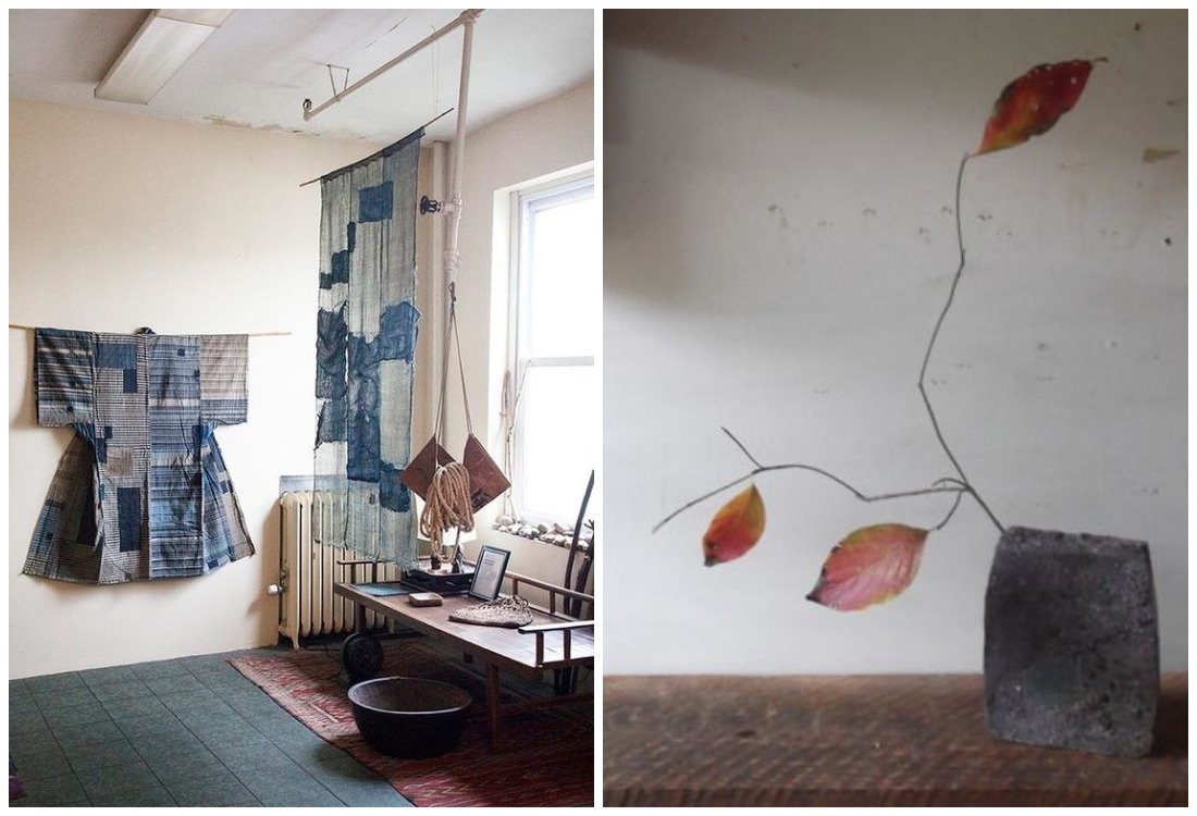 2. Кимоно в технике боро и натюрморт в стиле ваби-саби.