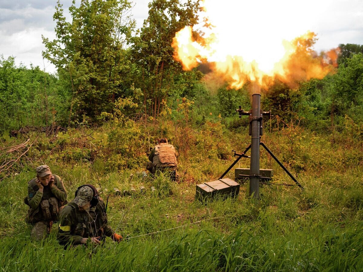    Украинские военные ведут огонь из миномета© AP Photo / Bernat Armangue