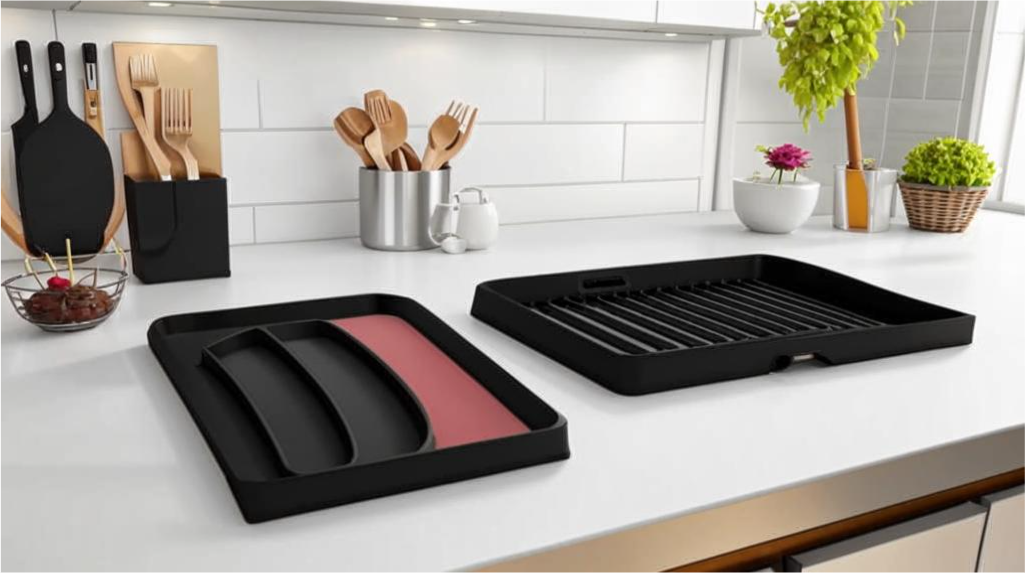 Силиконовый коврик с желобками для сушки посуды