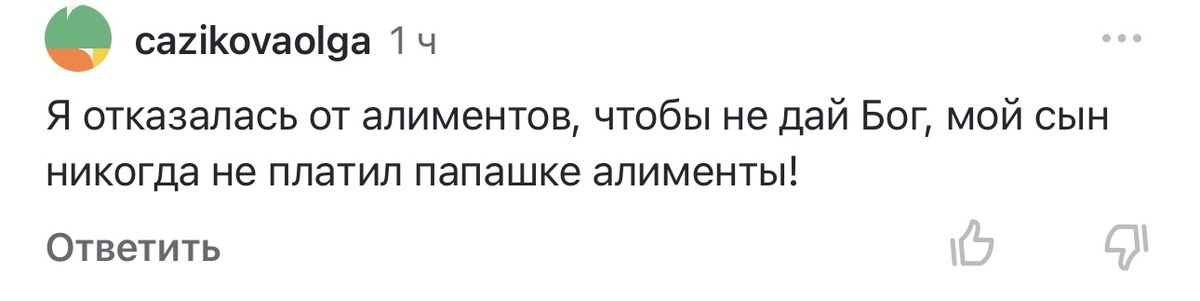 Скриншот комментария под публикацией