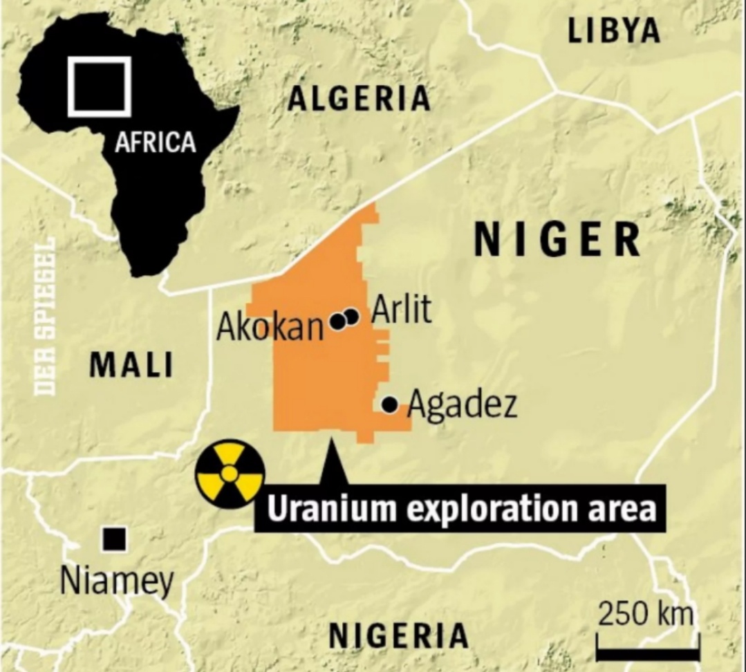Регионы добычи Урана в Нигере.
