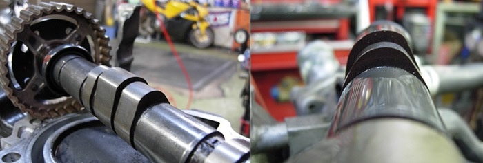 Распредвал VTEC с основными и средними кулачками (до включения системы средний кулачок толкает рокер в "холостую")