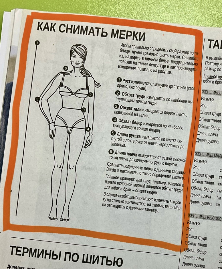 На схеме в журнале показаны точки по которым снимать мерки.