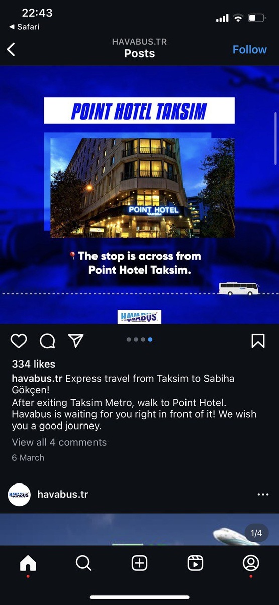 Точка отправления автобуса из Таксима