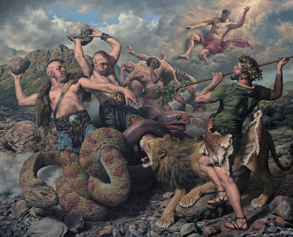 КАРТИНА ХУДОЖНИКА ПОЛА РИДА / Paul Reid под НАЗВАНИЕМ " Гигантомахия", холст, масло, 80х100см, 2024 год