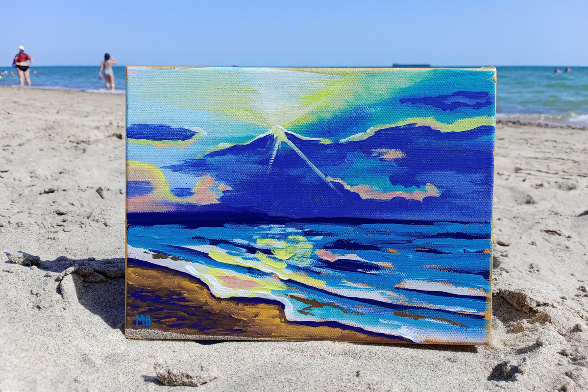 Мария Вяльшина, «Морской пейзаж №6. Тамань», 2024 год, 24х18 см, холст, акрил. Картина приобретена в частную коллекцию