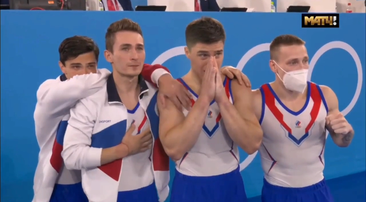 Объявление итогов командного многоборья по спортивной гимнастике у мужчин. Токио, 2021